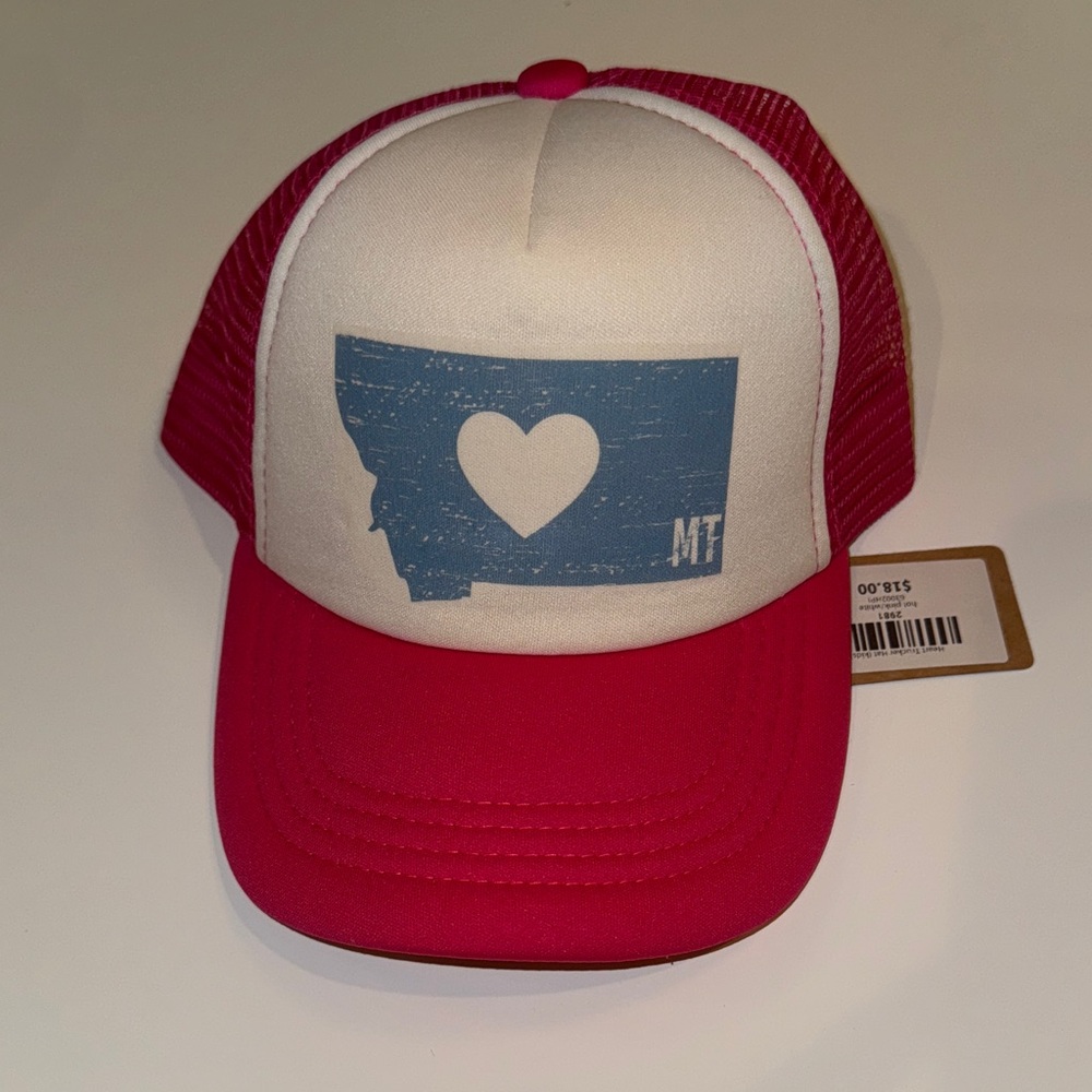 Girls Hot Pink Montana trucker hat, cute heart detail, NWT